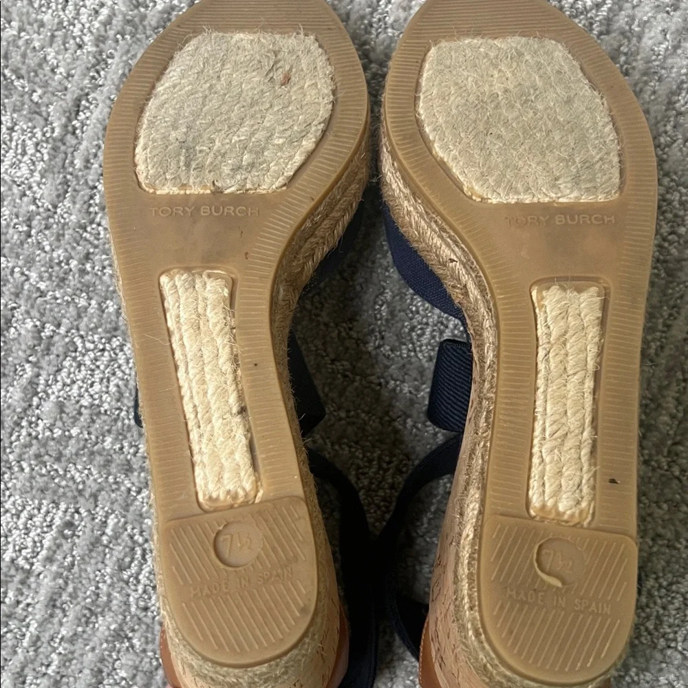 Tory Burch Natanya Wedge Espadrille Sandals Navy Blue